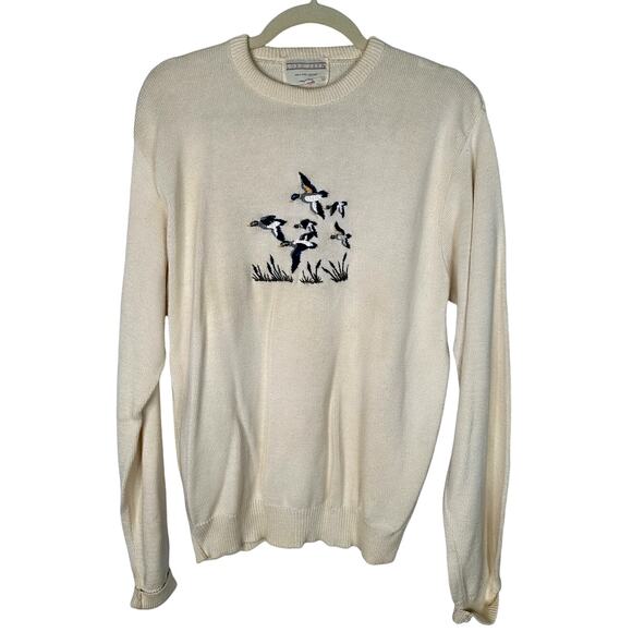 Vintage Lord Jeff Womens L Embroidered Duck Hunting Sweater 100% Cotton Cream - Picture 1 of 5